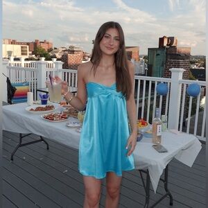 Satin Strapless Mini Dress in Bright Turquoise